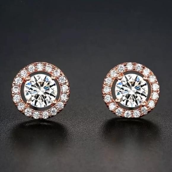 Jewelry - New 18K Rose Gold Round Diamond Stud Earrings, beautiful Earrings, cute Earrings